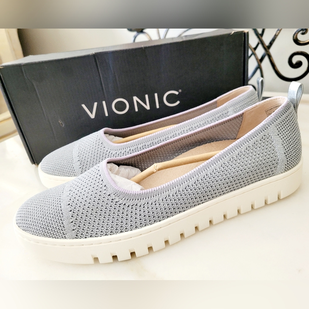Vionic Uptown Knit Skimmer Women's Gray Slip-On Flat Shoes Light Gray US 9 New